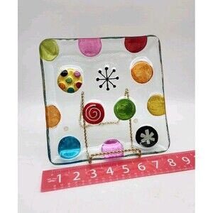 Demdaco Glass Fusion 8" Square Platter Trinket Glass Colorful Recycled Glass